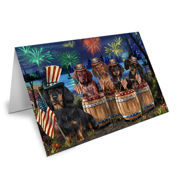 4th of July Independence Day Fireworks Dachshunds at the Lake Handmade Artwork Assorted Pets Greeting Cards and Note Cards with Envelopes for All Occasions and Holiday Seasons GCD57122