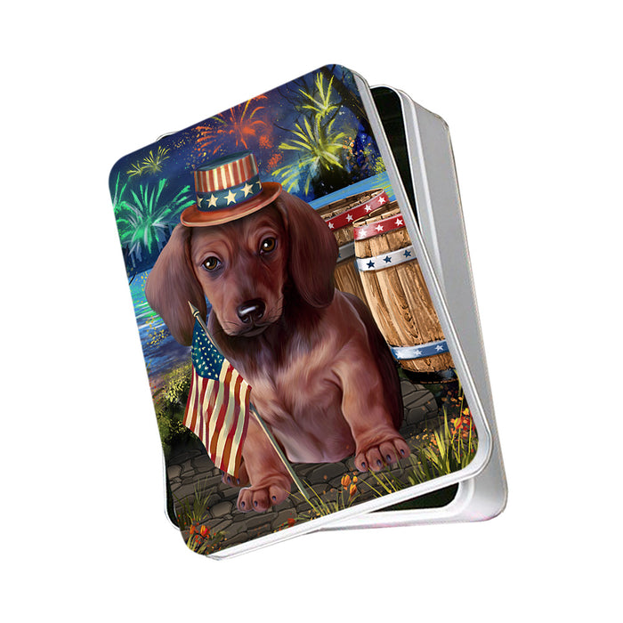 4th of July Independence Day Fireworks Dachshund Dog at the Lake Photo Storage Tin PITN50962