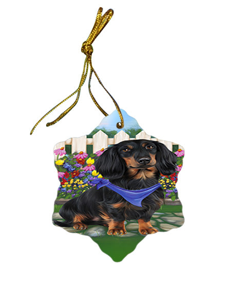 Spring Floral Dachshund Dog Star Porcelain Ornament SPOR49826