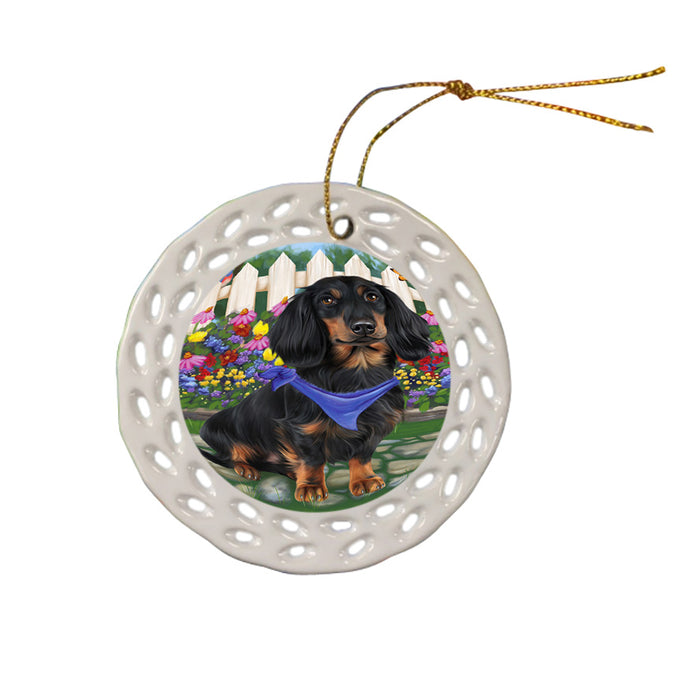 Spring Floral Dachshund Dog Ceramic Doily Ornament DPOR49834