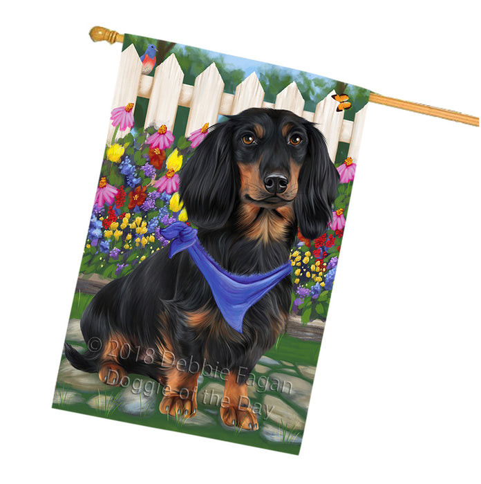 Spring Floral Dachshund Dog House Flag FLG49799