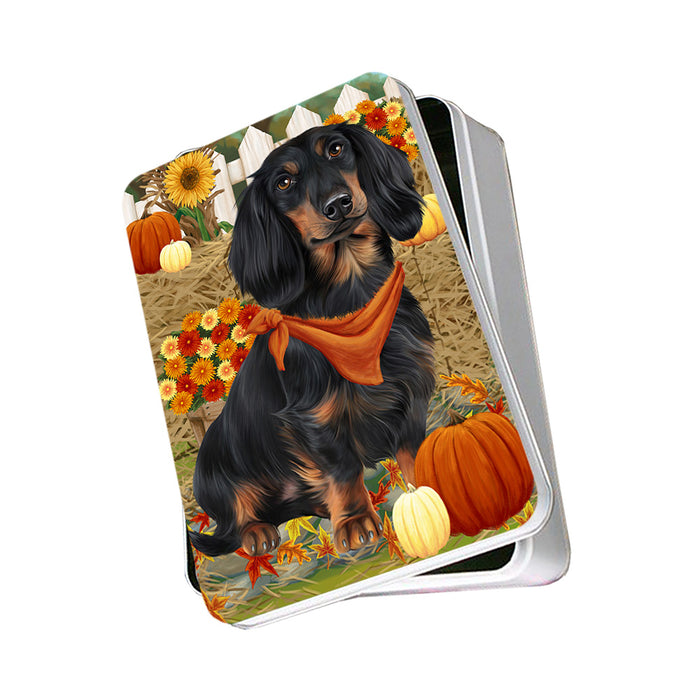Fall Autumn Greeting Dachshund Dog with Pumpkins Photo Storage Tin PITN50742