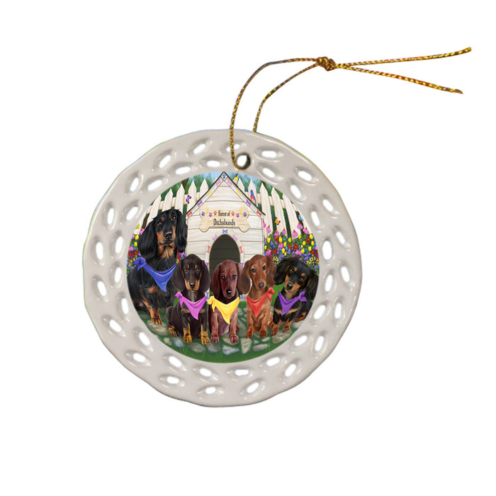 Spring Dog House Dachshunds Dog Ceramic Doily Ornament DPOR49835