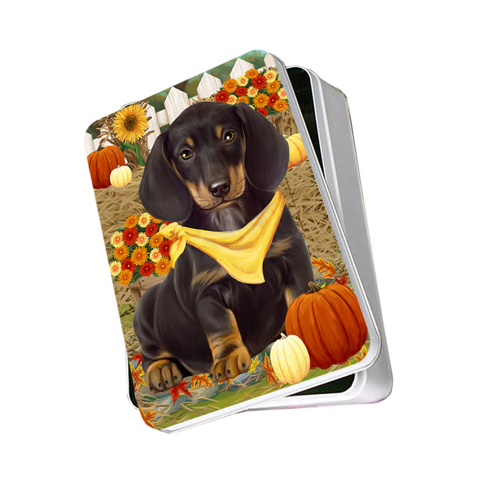 Fall Autumn Greeting Dachshund Dog with Pumpkins Photo Storage Tin PITN50743