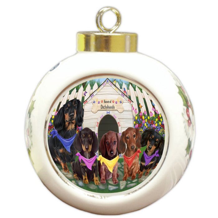 Spring Dog House Dachshunds Dog Round Ball Christmas Ornament RBPOR49835