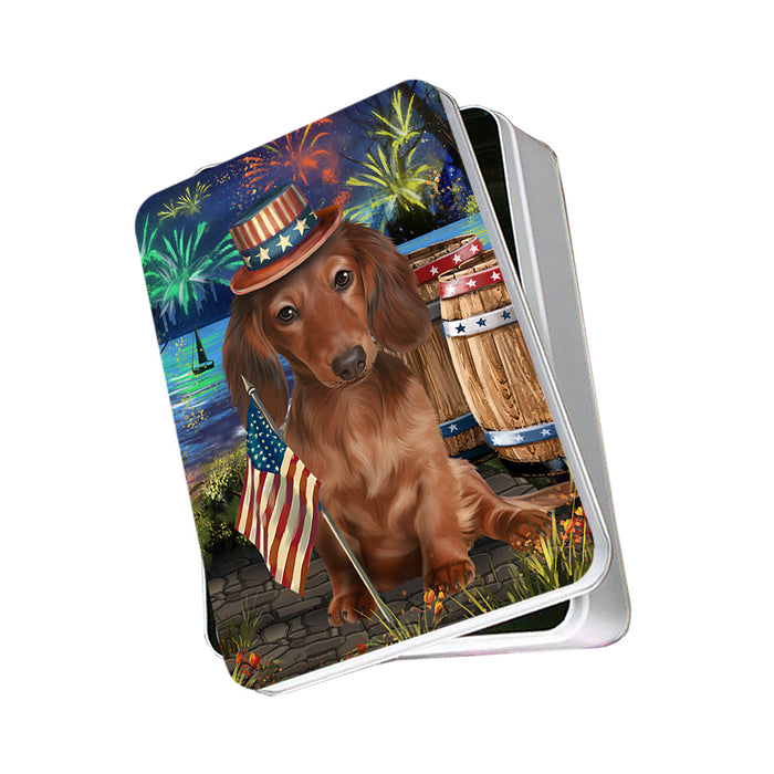 4th of July Independence Day Fireworks Dachshund Dog at the Lake Photo Storage Tin PITN50963