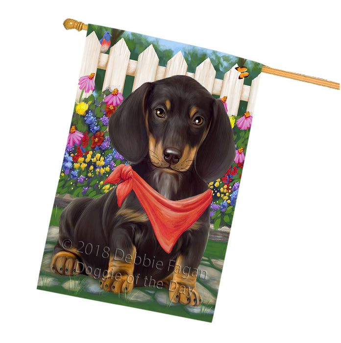 Spring Floral Dachshund Dog House Flag FLG49801