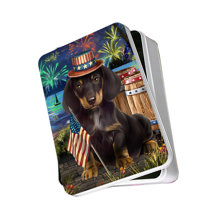4th of July Independence Day Fireworks Dachshund Dog at the Lake Photo Storage Tin PITN50964