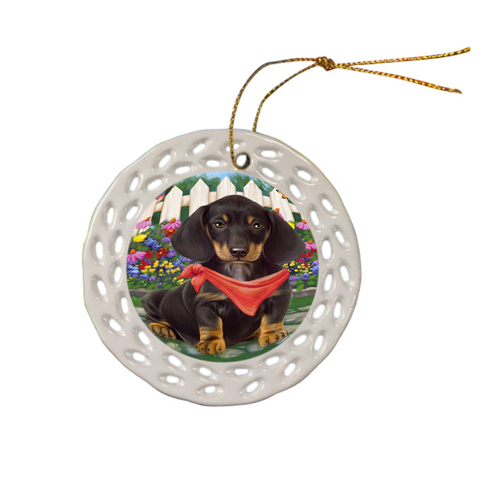 Spring Floral Dachshund Dog Ceramic Doily Ornament DPOR49836