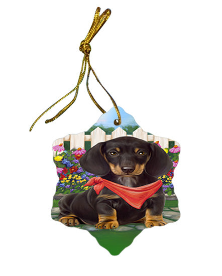 Spring Floral Dachshund Dog Star Porcelain Ornament SPOR49828