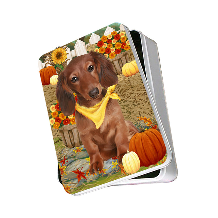 Fall Autumn Greeting Dachshund Dog with Pumpkins Photo Storage Tin PITN50744
