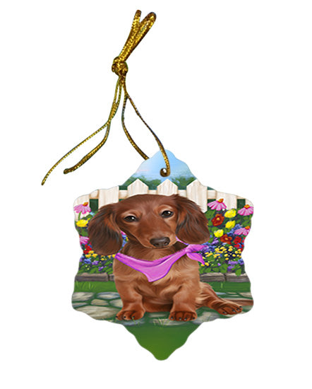Spring Floral Dachshund Dog Star Porcelain Ornament SPOR49829