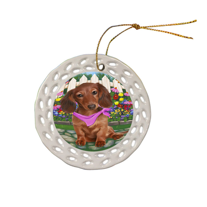 Spring Floral Dachshund Dog Ceramic Doily Ornament DPOR49837