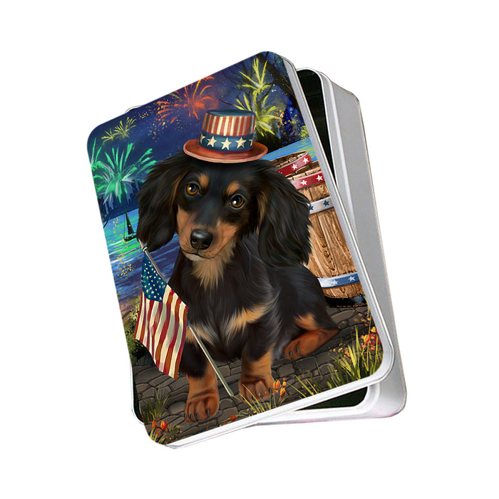 4th of July Independence Day Fireworks Dachshund Dog at the Lake Photo Storage Tin PITN50965