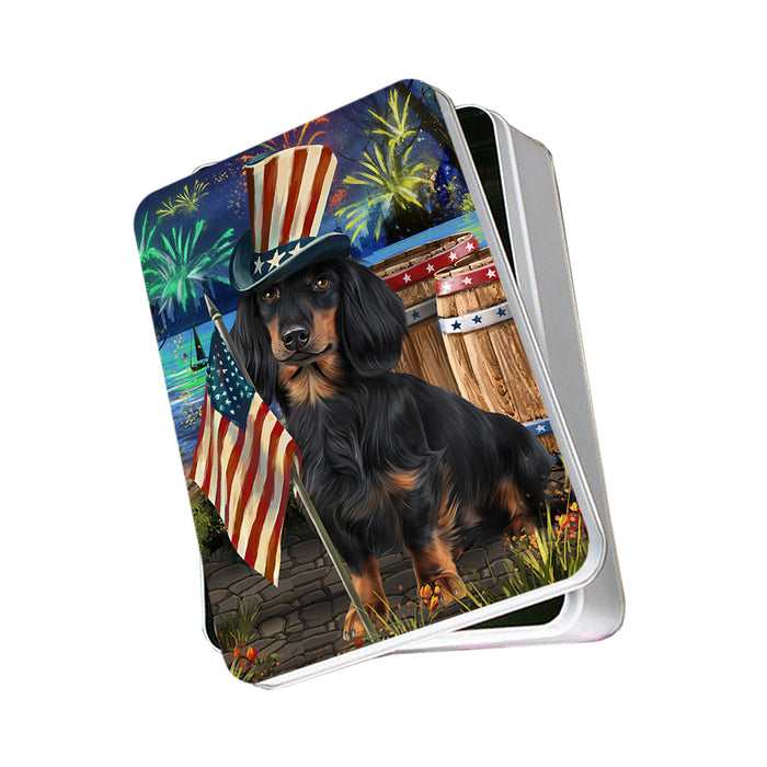 4th of July Independence Day Fireworks Dachshund Dog at the Lake Photo Storage Tin PITN50966