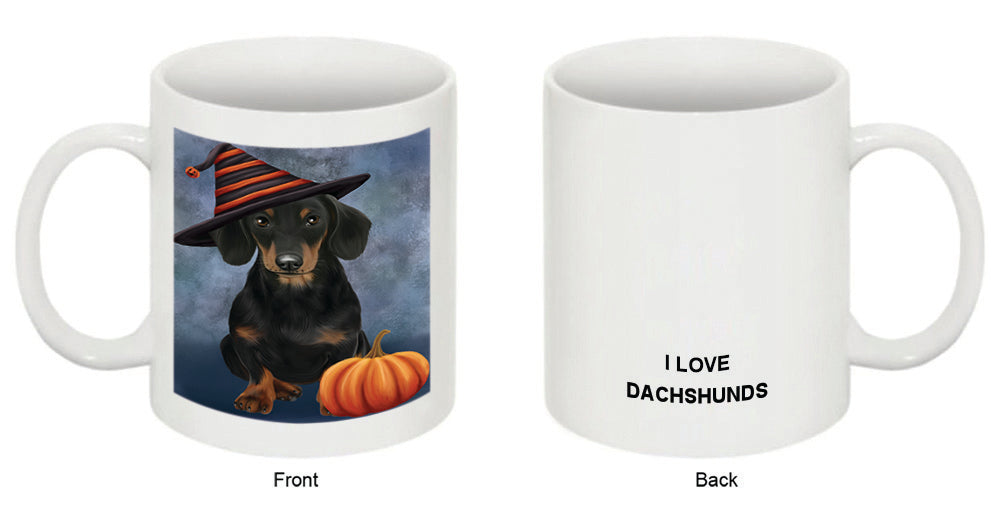 Happy Halloween Dachshund Dog Wearing Witch Hat with Pumpkin Coffee Mug MUG50338
