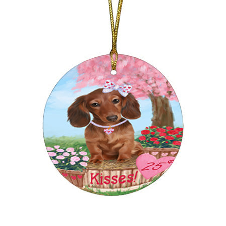 Rosie 25 Cent Kisses Dachshund Dog Round Flat Christmas Ornament RFPOR56121