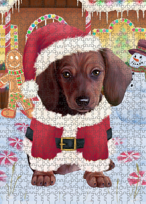 Christmas Gingerbread House Candyfest Dachshund Dog Puzzle with Photo Tin PUZL93112