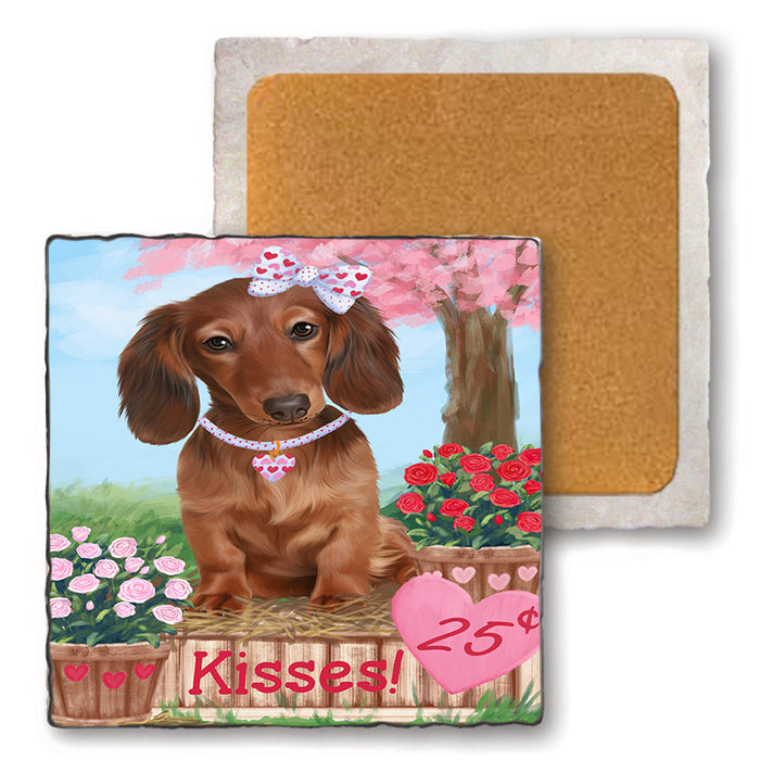Rosie 25 Cent Kisses Dachshund Dog Set of 4 Natural Stone Marble Tile Coasters MCST50765