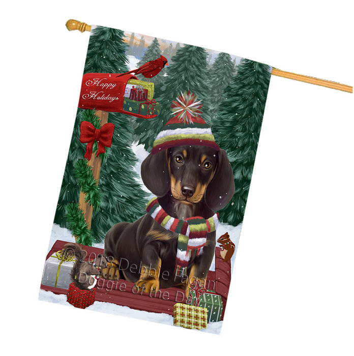 Merry Christmas Woodland Sled Dachshund Dog House Flag FLG55349