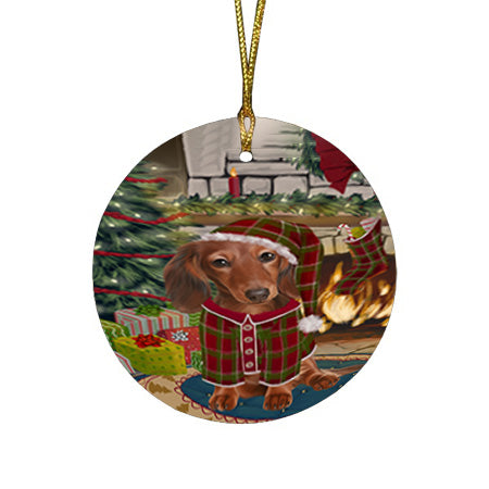 The Stocking was Hung Dachshund Dog Round Flat Christmas Ornament RFPOR55648