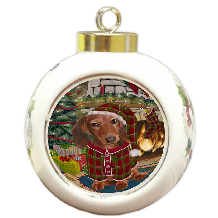 The Stocking was Hung Dachshund Dog Round Ball Christmas Ornament RBPOR55648
