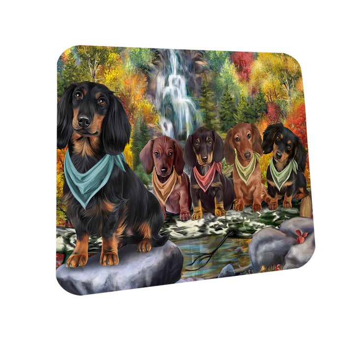 Scenic Waterfall Dachshunds Dog Coasters Set of 4 CST51825