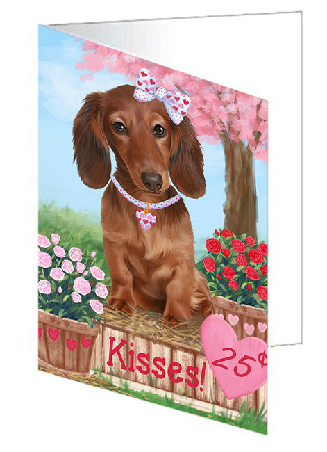 Rosie 25 Cent Kisses Dachshund Dog Handmade Artwork Assorted Pets Greeting Cards and Note Cards with Envelopes for All Occasions and Holiday Seasons GCD71810