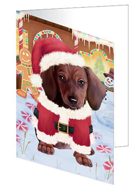 Christmas Gingerbread House Candyfest Dachshund Dog Handmade Artwork Assorted Pets Greeting Cards and Note Cards with Envelopes for All Occasions and Holiday Seasons GCD73199