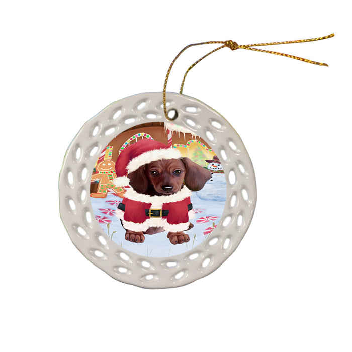 Christmas Gingerbread House Candyfest Dachshund Dog Ceramic Doily Ornament DPOR56584