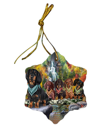 Scenic Waterfall Dachshunds Dog Star Porcelain Ornament SPOR51857