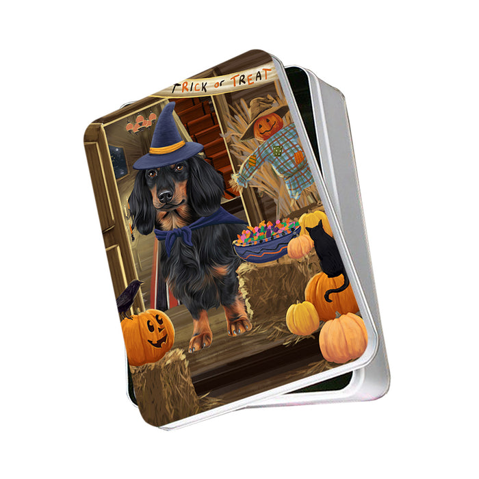 Enter at Own Risk Trick or Treat Halloween Dachshund Dog Photo Storage Tin PITN53104