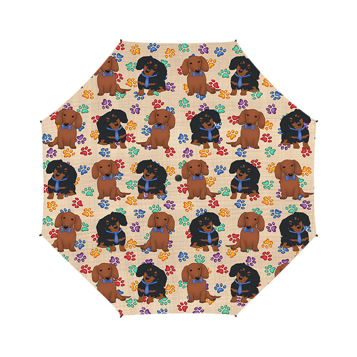 Rainbow Paw Print Corgi Dogs Blue Semi-Automatic Foldable Umbrella