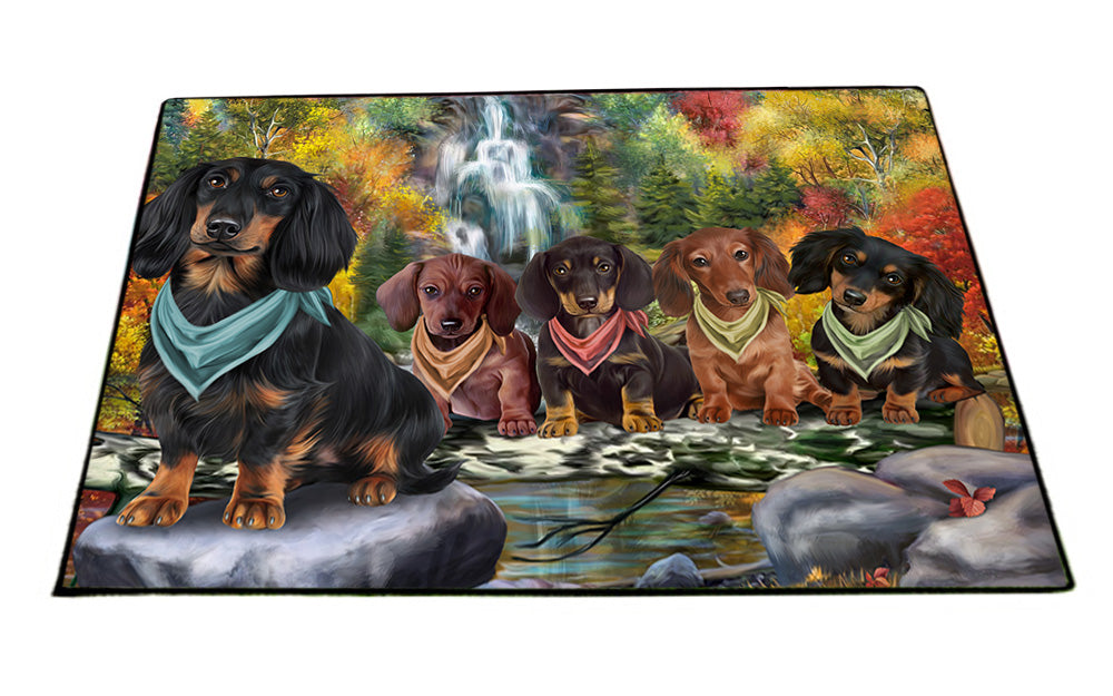 Scenic Waterfall Dachshunds Dog Floormat FLMS51354