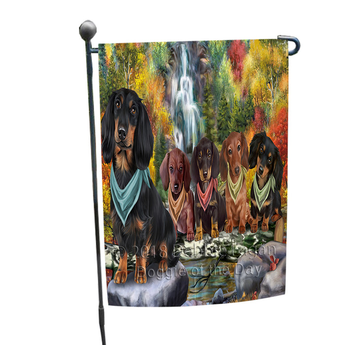 Scenic Waterfall Dachshunds Dog Garden Flag GFLG51863