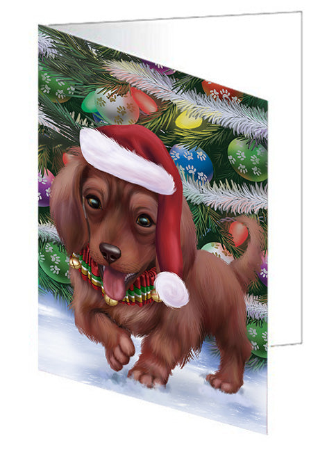Trotting in the Snow Dachshund Dog Handmade Artwork Assorted Pets Greeting Cards and Note Cards with Envelopes for All Occasions and Holiday Seasons GCD68120