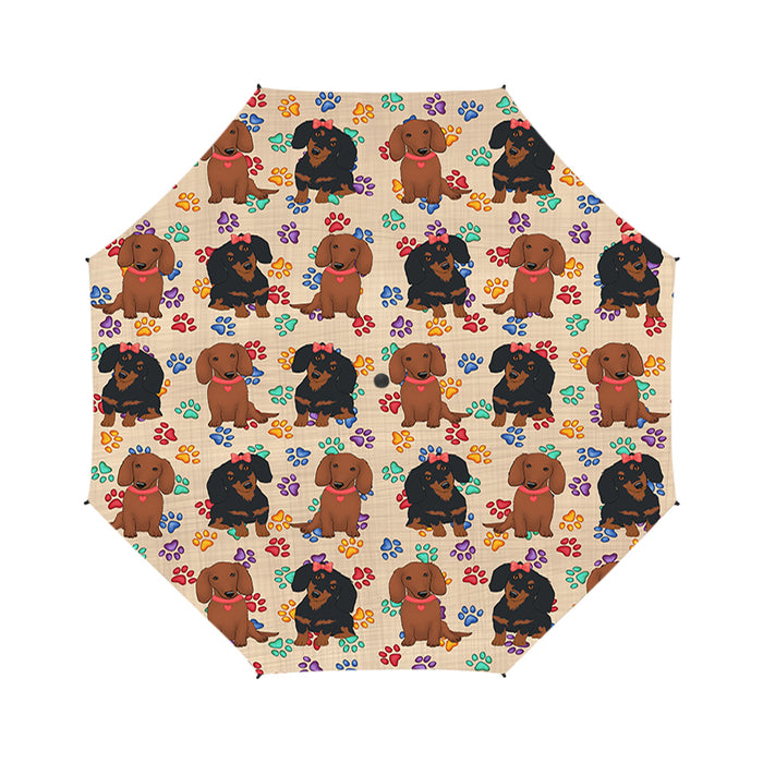 Rainbow Paw Print Corgi Dogs Red Semi-Automatic Foldable Umbrella