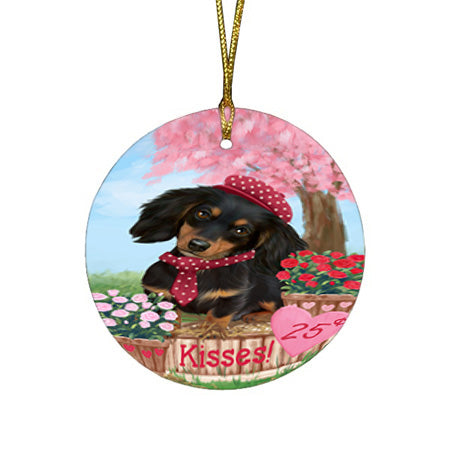 Rosie 25 Cent Kisses Dachshund Dog Round Flat Christmas Ornament RFPOR56122