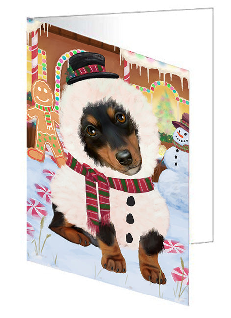 Christmas Gingerbread House Candyfest Dachshund Dog Handmade Artwork Assorted Pets Greeting Cards and Note Cards with Envelopes for All Occasions and Holiday Seasons GCD73202