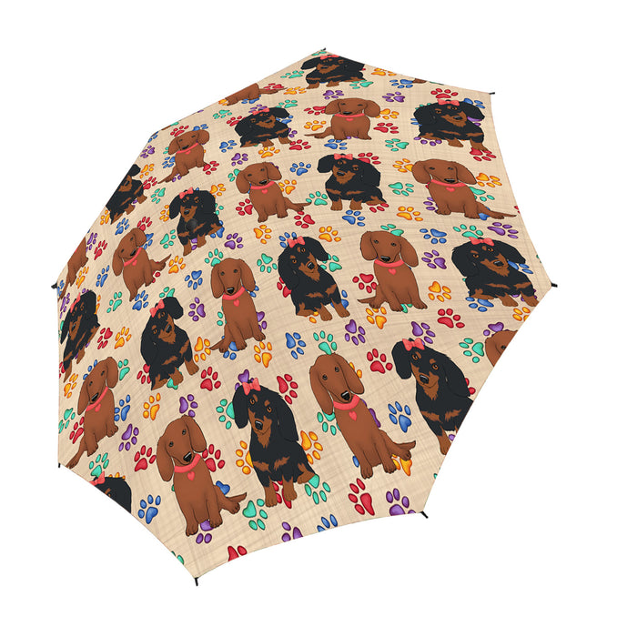 Rainbow Paw Print Corgi Dogs Red Semi-Automatic Foldable Umbrella