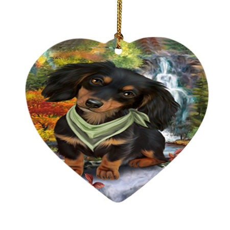 Scenic Waterfall Dachshund Dog Heart Christmas Ornament HPOR51867