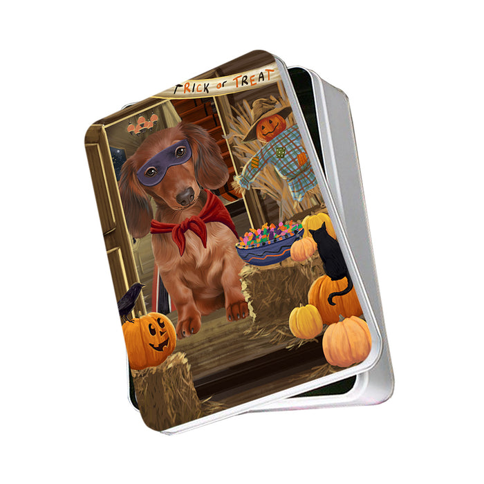 Enter at Own Risk Trick or Treat Halloween Dachshund Dog Photo Storage Tin PITN53105