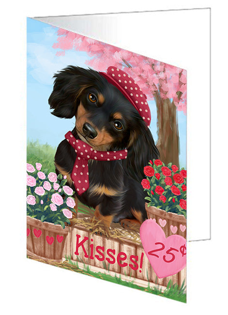 Rosie 25 Cent Kisses Dachshund Dog Handmade Artwork Assorted Pets Greeting Cards and Note Cards with Envelopes for All Occasions and Holiday Seasons GCD71813