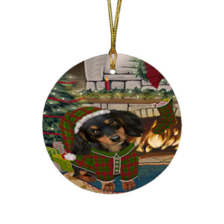 The Stocking was Hung Dachshund Dog Round Flat Christmas Ornament RFPOR55649