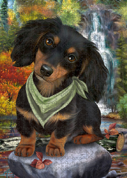 Scenic Waterfall Dachshund Dog Puzzle with Photo Tin PUZL59688