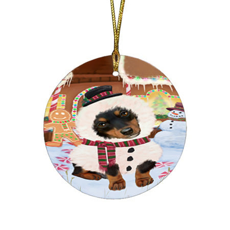 Christmas Gingerbread House Candyfest Dachshund Dog Round Flat Christmas Ornament RFPOR56585