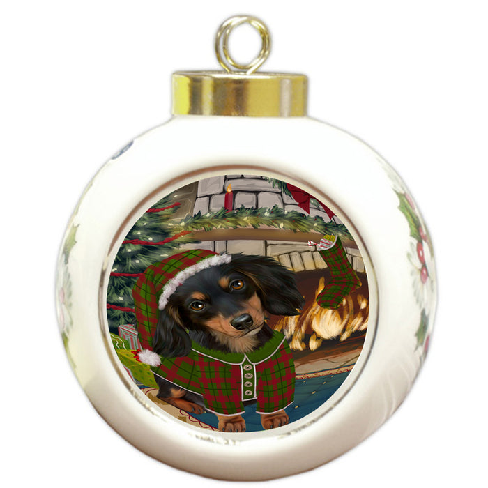 The Stocking was Hung Dachshund Dog Round Ball Christmas Ornament RBPOR55649
