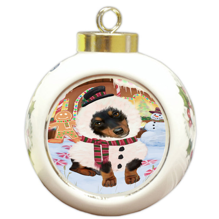 Christmas Gingerbread House Candyfest Dachshund Dog Round Ball Christmas Ornament RBPOR56585
