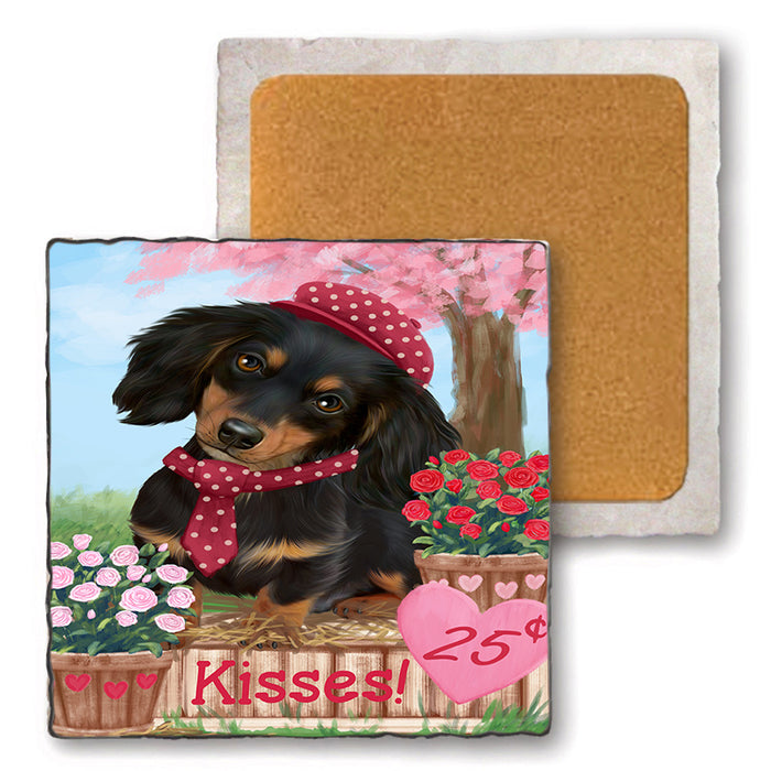 Rosie 25 Cent Kisses Dachshund Dog Set of 4 Natural Stone Marble Tile Coasters MCST50766