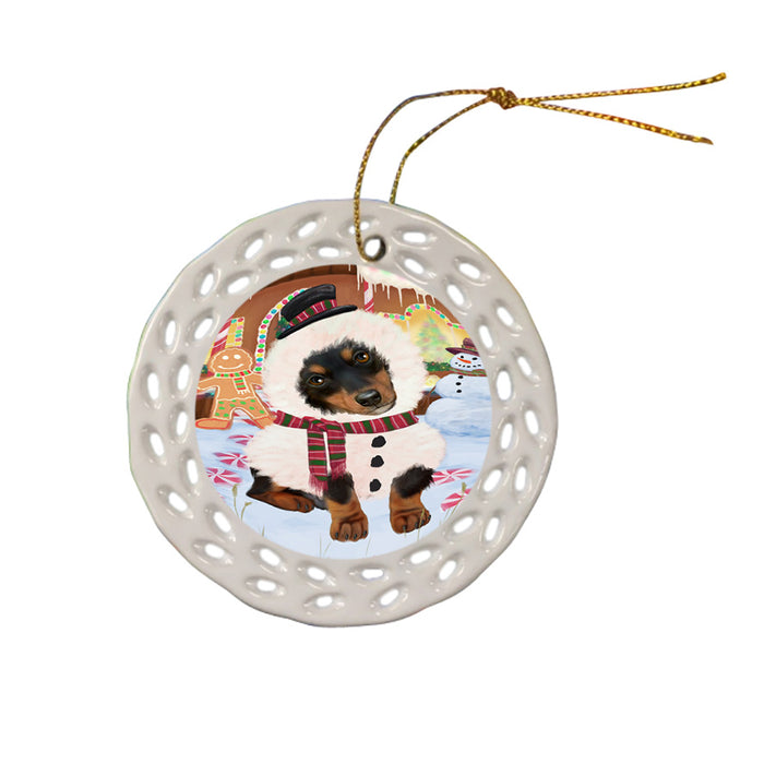 Christmas Gingerbread House Candyfest Dachshund Dog Ceramic Doily Ornament DPOR56585